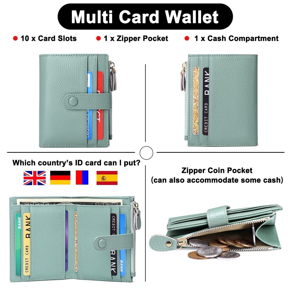 7736 Small Wallets RFID Blocking Slim Bifold Leather Wallet with Zipper - Picture 4 of 7